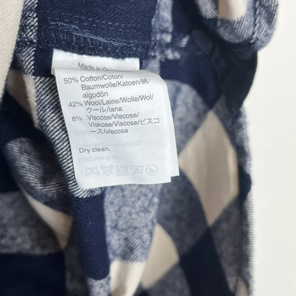 J Crew Buffalo Check Shirt Jacket Navy Womens Small Wool Cotton Shacket
